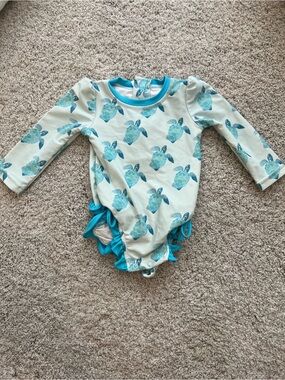 Caden Lane Teal and Aqua Turtle Rashguard One-Piece